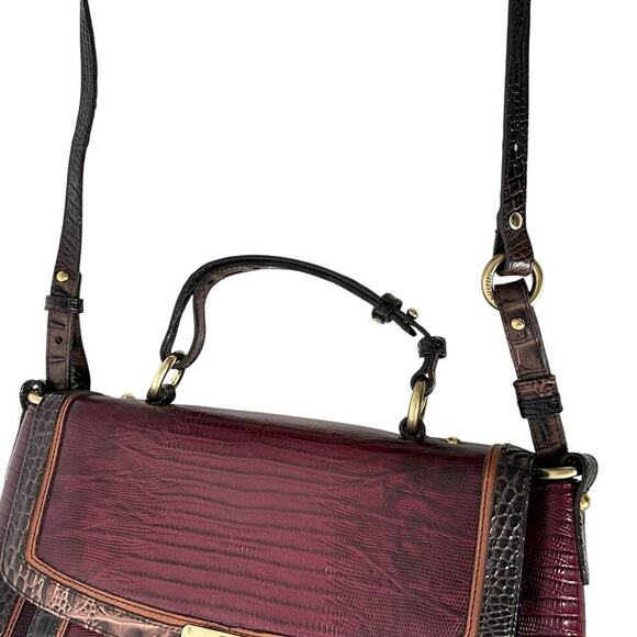 Brahmin Melbourne Leather Red/Black Oxford Flap Satchel - Picture 9 of 15